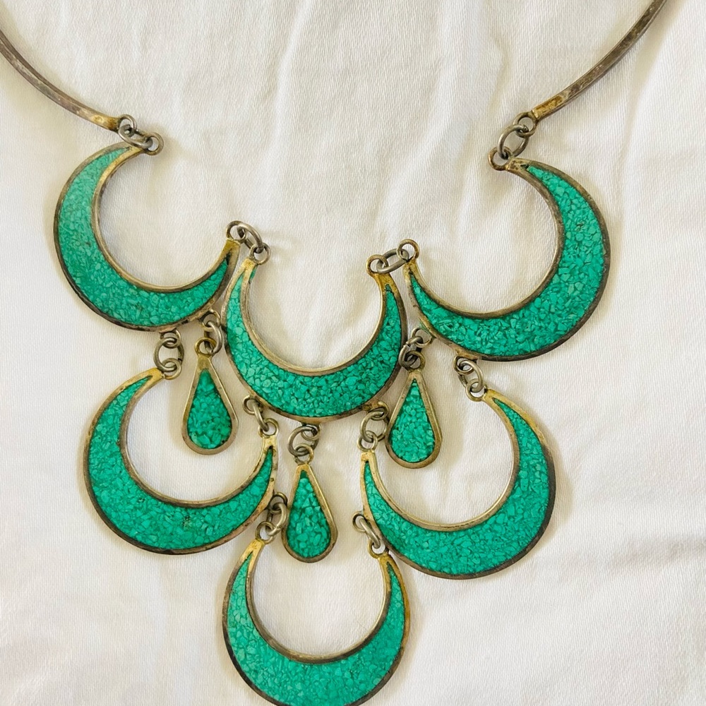 Very Rare Mexico Bib Necklace, Turquoise & Silver